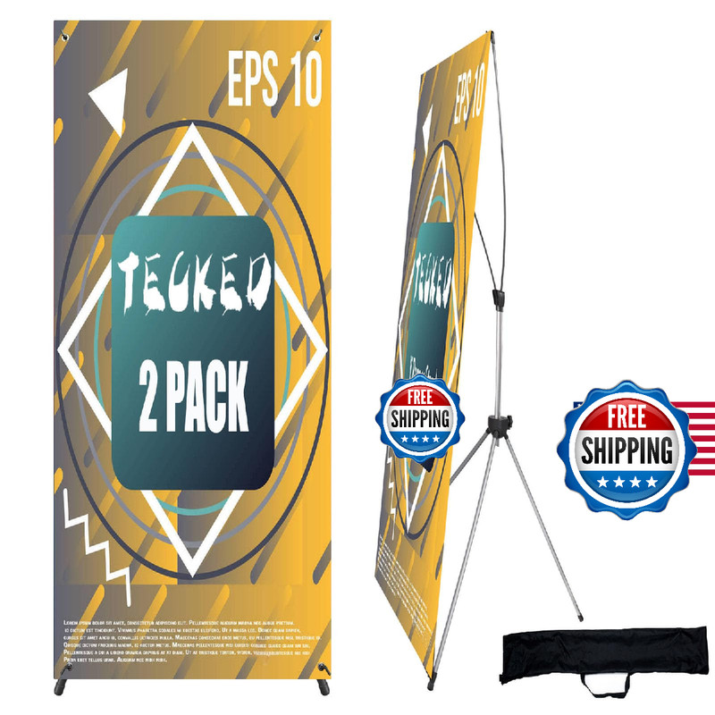 TECKED X Banner Stand Adjustable Fit Banner 24 x 63 to 32 x 72 Inch, Portable Tr