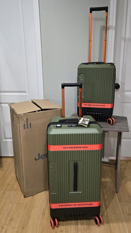Jeep Delsey Avocado Green Luggage Set Carry-On Spinner & Large Trunk Expandable