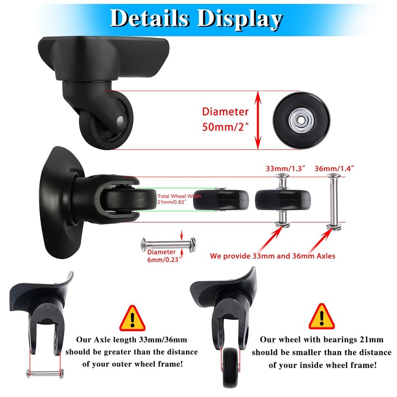 OwnMy 50mm x 18mm Set of 4 Luggage Suitcase Replacement Wheels with Bearings,... gallery