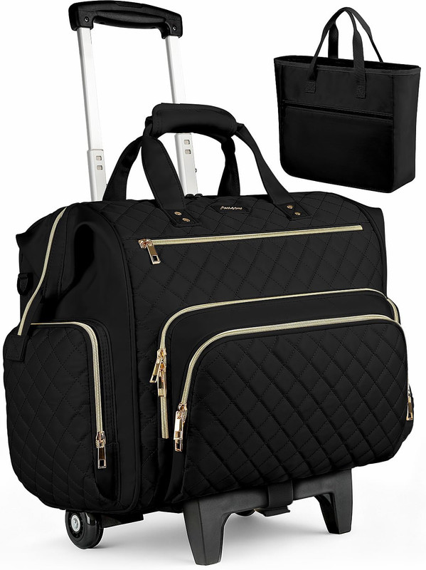 Rolling Teacher Bag, 16 Inch Rolling Laptop Bag with Detachable Dolly & Teacher