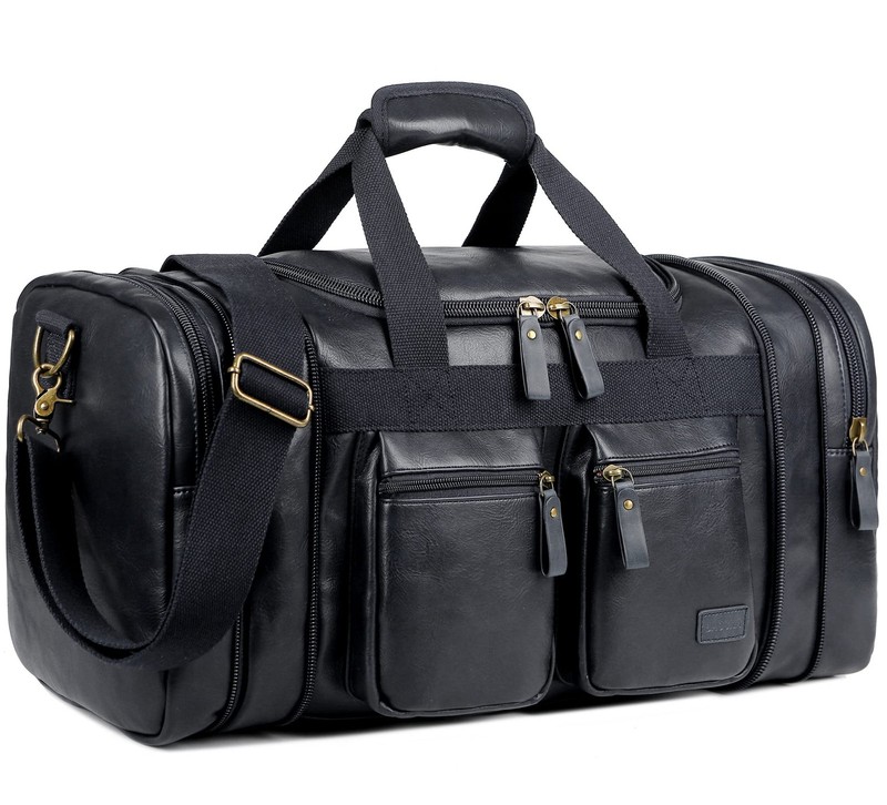 Vegan Leather Travel Duffel Weekender Bag Carry on Overnight Bag Sports Duffe...
