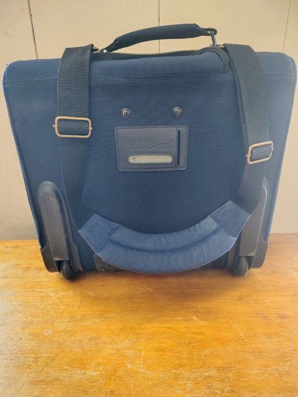 LL Bean エル・エル・ビーン. Rolling Luggage 15” Leather Navy Travel Carry On Bag Travel gallery