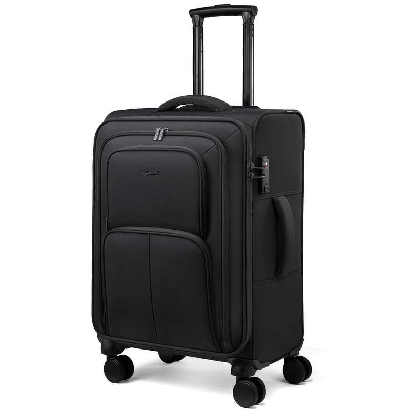 Medium Checked Luggage, 24 Inch Softside Suitcases with Spinner Wheels, Light...