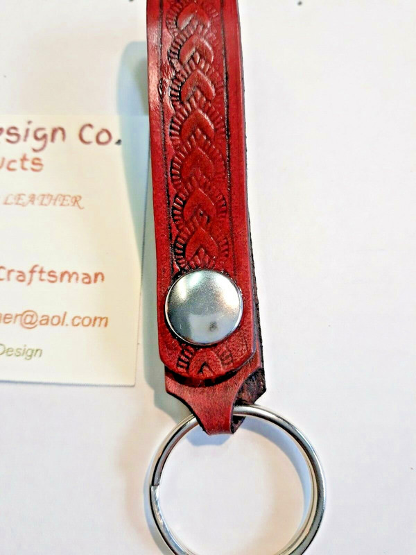 All Leather - Snap On ~ Snap Off Key Ring ~ MAHOGANY - HEARTS pattern