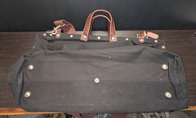 Large Canvas Stonemason Style Weekender Bag Metal Frame Leather Handles gallery