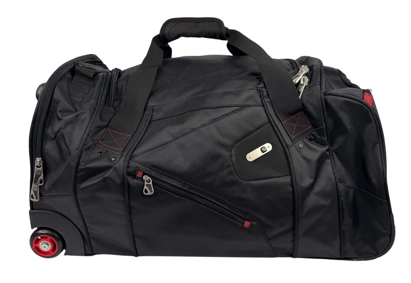 FUL Rolling Duffle Bag Black/Red Retractable Handle 2-Wheels Travel Bag Suitcase