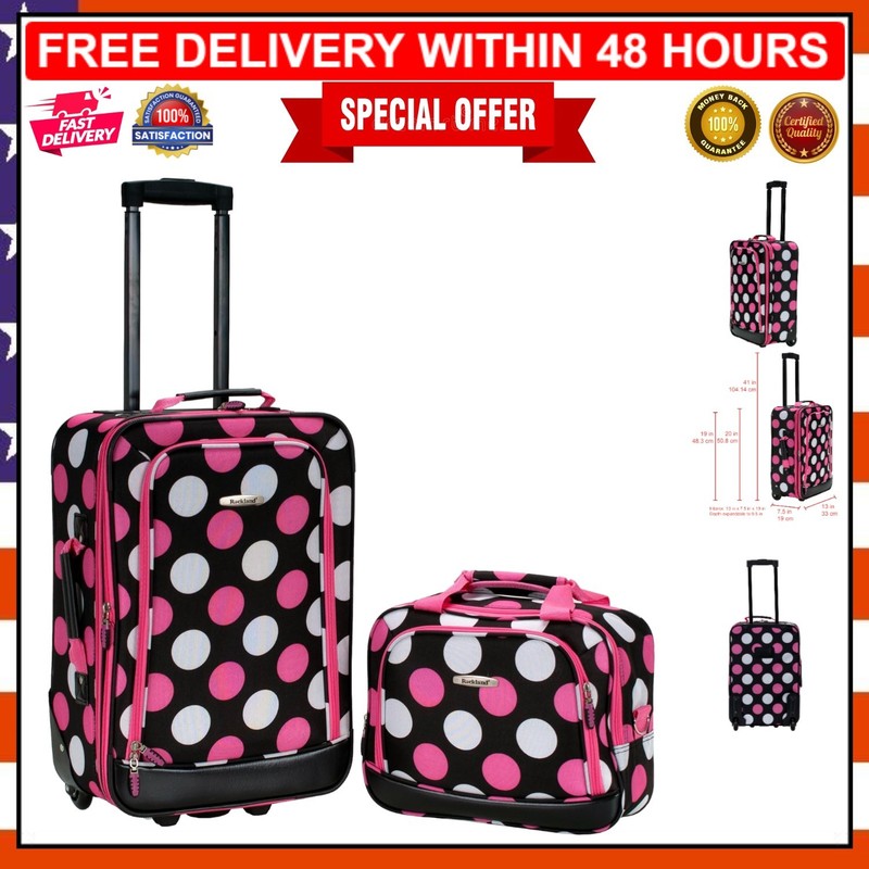 Ergonomic Softside Luggage Set – Expandable Travel Set in Multi/Pink Dot