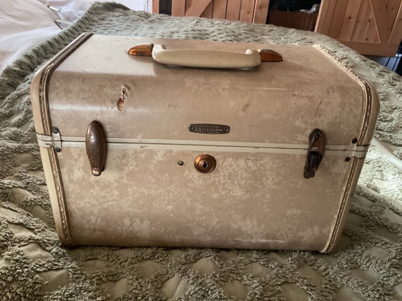 Vtg Samsonite Travel Train Case Shwayder Bros Marble Cream suitcase luggage