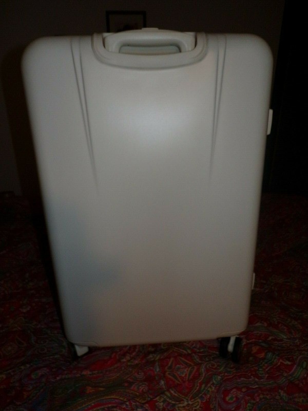 Mark & Graham Jet Set Checked Spinner luggage, white, 28", new, POTTERY BARN gallery