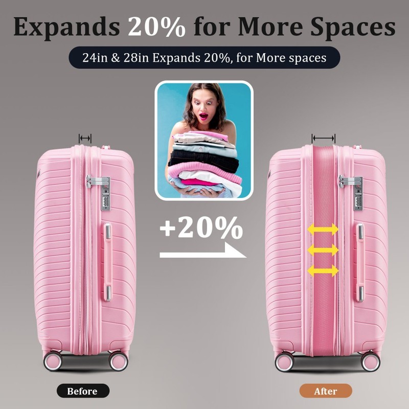 Expandable Lightweight Suitcase with 4 Mute Spinner Wheels PP Materials gallery