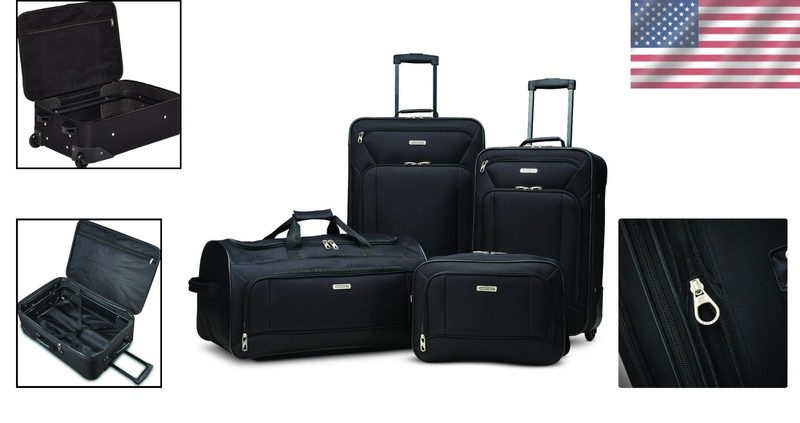 Versatile Black 4-Piece Luggage Set with In-line Skate Wheels & Push Button Lock gallery