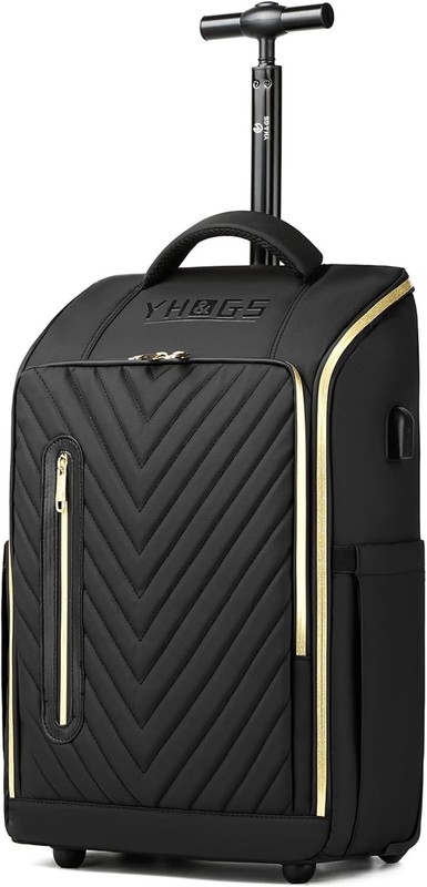 Rolling Backpack, Waterproof Backpack with Wheels for Business Gold Black