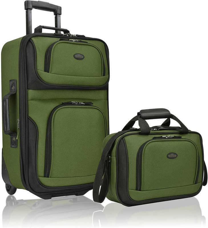 U.S. Traveler Rio Softside Expandable Carry-On Rolling Luggage, Green, 2 Wheel S