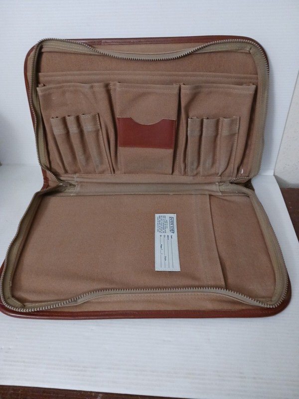 Vintage Lands End Deluxe Square Rigger Canvas Leather Khaki Zip MAP case gallery