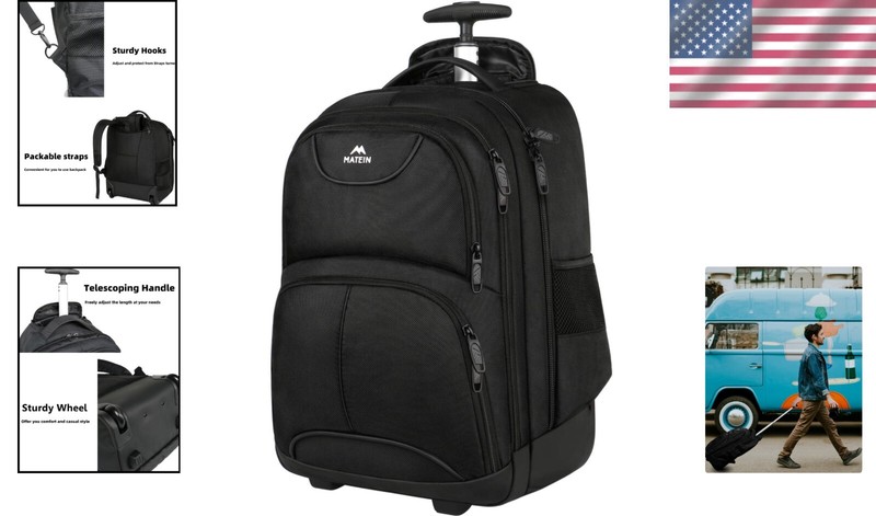 Versatile Black Rolling Travel Backpack for 18-Inch Laptops - Spacious & Stylish gallery