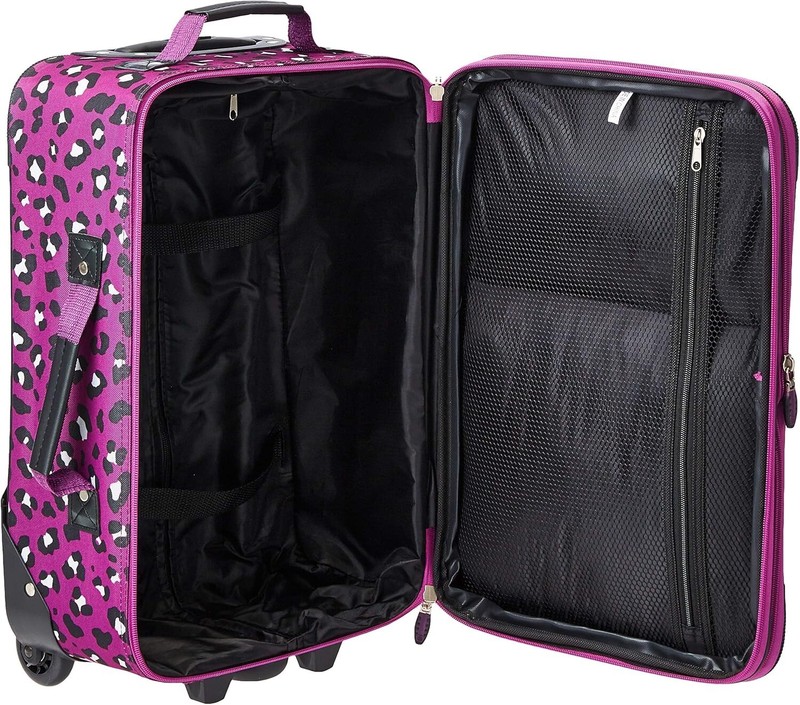 Rockland 2 Pcs Expandable Softside Luggage Set Carry On Tote Bag Purple Leopard gallery