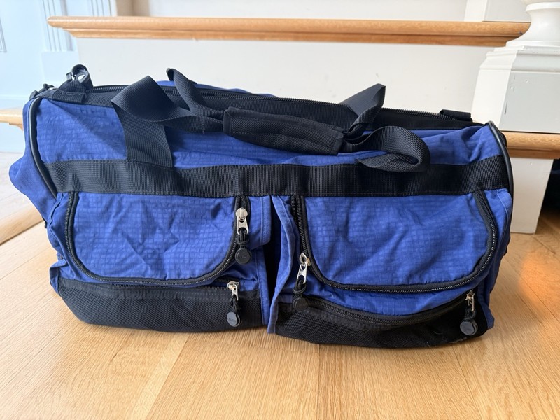L.L Bean Large Blue Ripstop Nylon Duffle Bag- Multi-pocket, Shoulder Strap