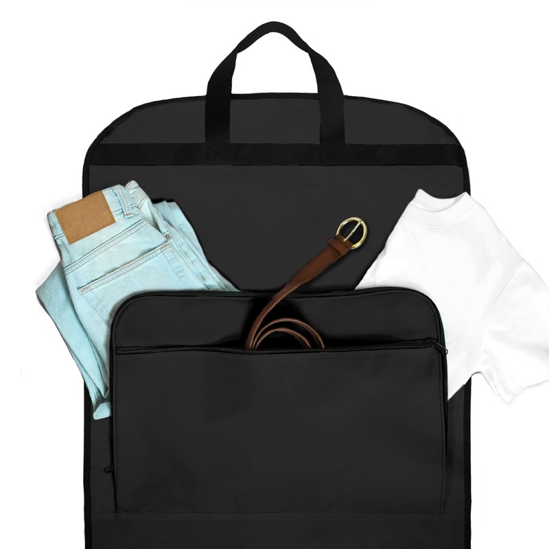60" Foldable Garment Bag Suits Cover Dresses w Front Pocket Black gallery