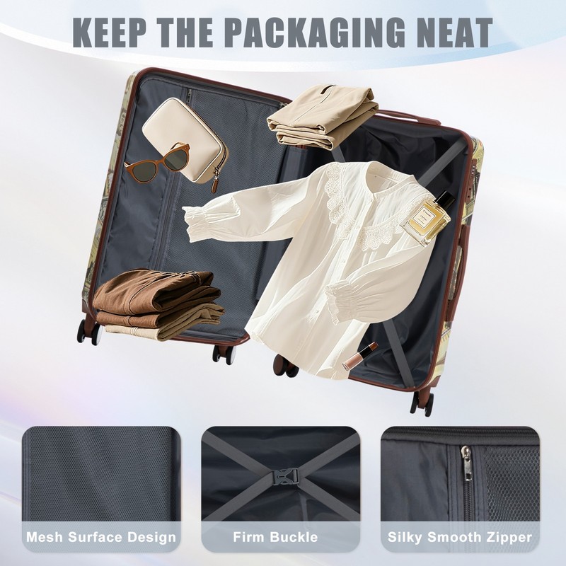 PC Spinner Luggage Set 20" 24" 28" 3-Piece Carry-On Printed Lock gallery