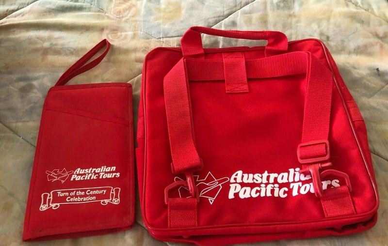 Australian Pacific Tours Red Nylon Bag Carry On Duffle w/ passport holder wallet