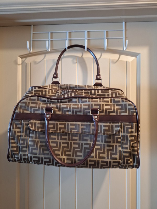 Large Brown Patterned Travel Duffel Bag Carry On Overnight Weekender