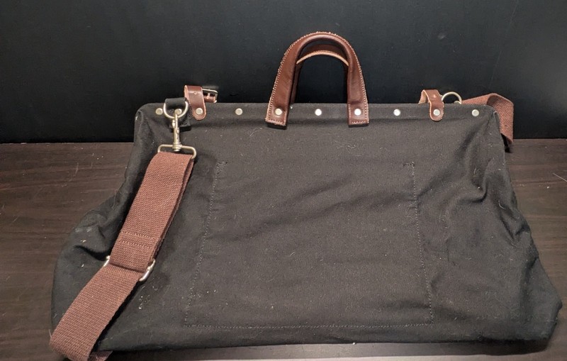 Large Canvas Stonemason Style Weekender Bag Metal Frame Leather Handles gallery