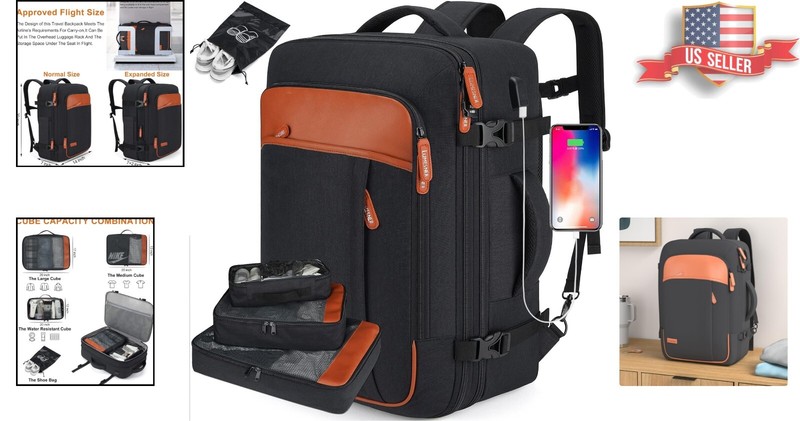 Multi-Functional Water Resistant Weekender Backpack with 4 Packing Cubes gallery
