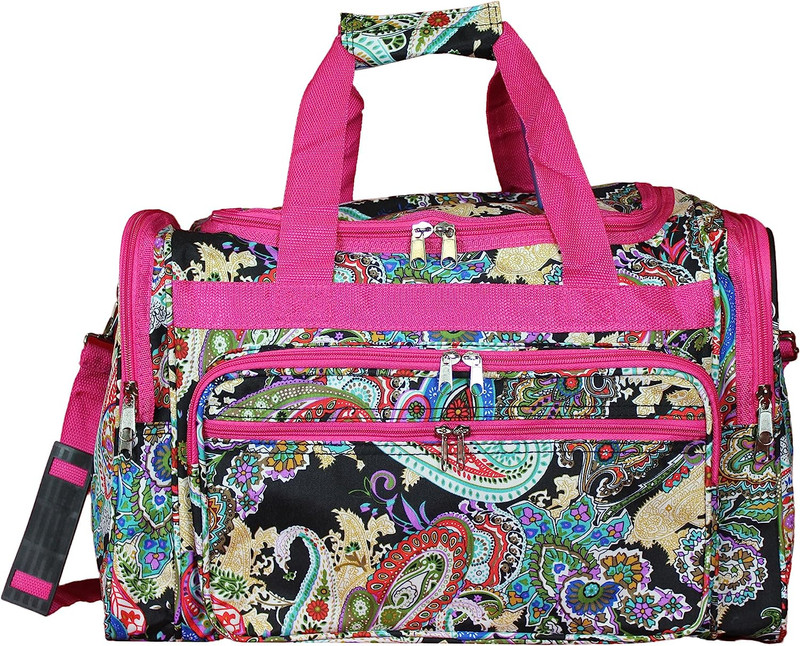 16-Inch Shoulder Carry-On Duffel Bag - Pink Trim Multi Paisley