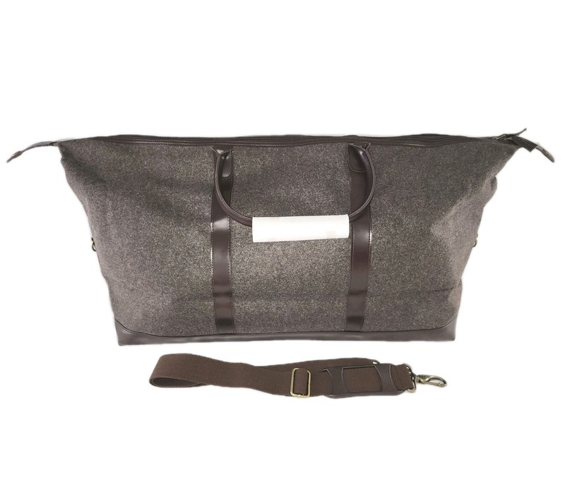 Altitude Large Brown Weekender Duffel Bag Wool Felt Faux Leather Trim w/ Strap gallery