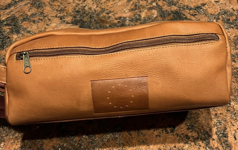 Leather Toiletry/Shaving Bag w/two Pockets European Flag embossed into leather