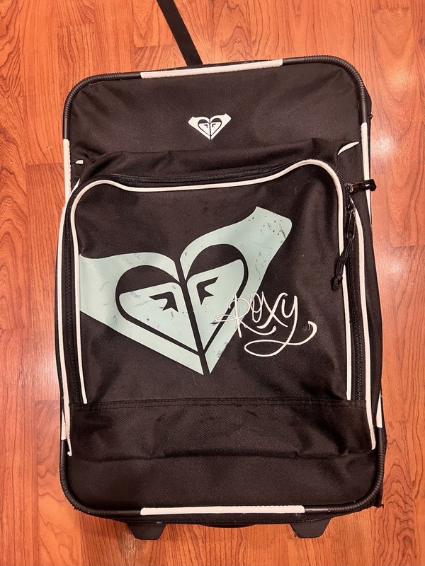 Y2K Roxy Roller Travel Luggage Black And Teal Lettering