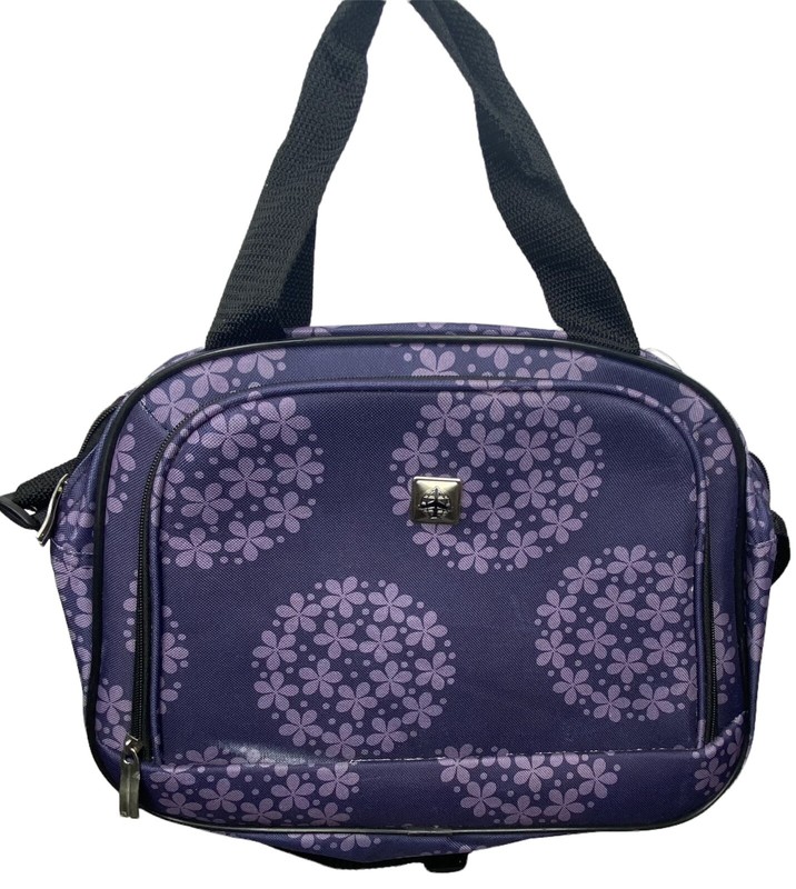 Floral Luggage Bag Dark Purple Light Purple Black 2 Zip Compartments Unbranded