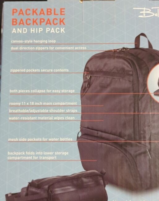 Bella Russo Packable Backpack and Hip Pack Brand New Unopened Unisex gallery