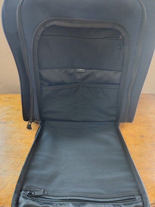 LL Bean エル・エル・ビーン. Rolling Luggage 15” Leather Navy Travel Carry On Bag Travel gallery
