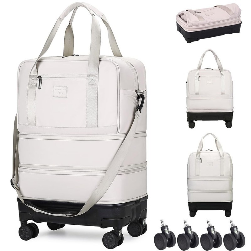 Expandable Rolling Duffle Bag with Detachable Wheels, Collapsible Travel Luggage