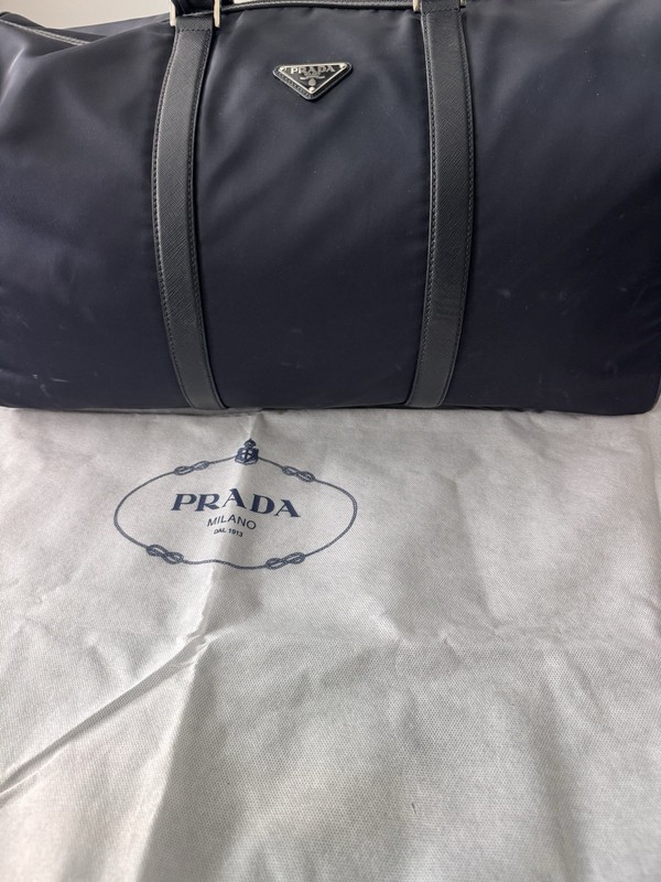 PRADA Tessuto + Saffiano Blue Solid Duffle Bag 2VC020 TU Adjustable Strap gallery