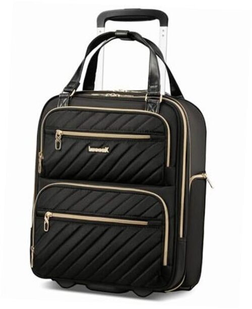 Underseat Carry On Luggage with Wheels, UDK Stylish Underseat 16-Inch Black