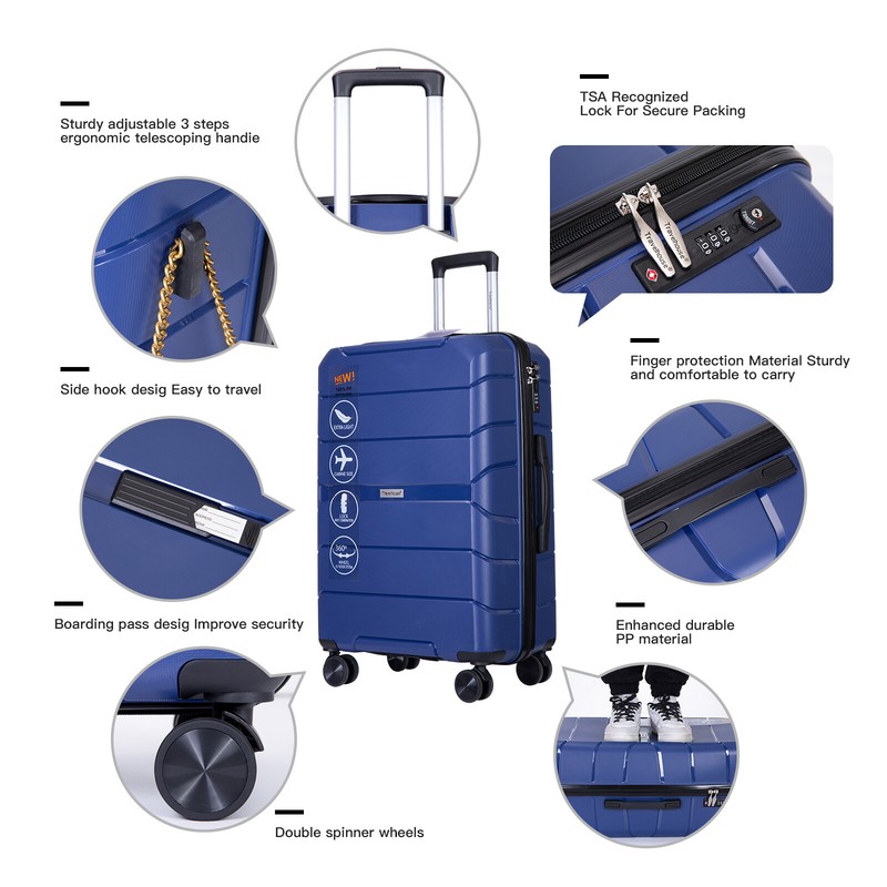Hardside 3 Pcs Light PP Spinner Suitcase Luggage Set With TSA Lock Silent Wheels gallery