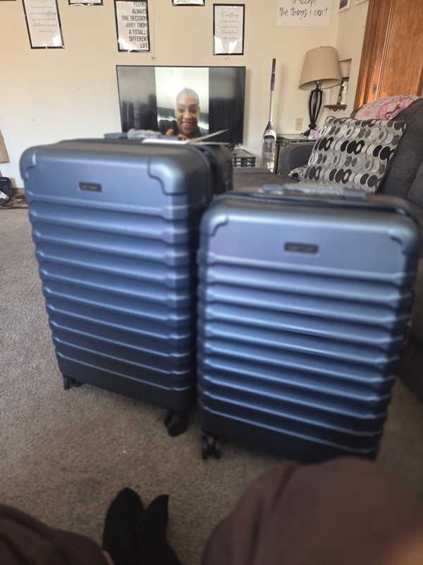 Hardcase Spinner Luggage Set, Solid Blue & Black, Unisex Adult
