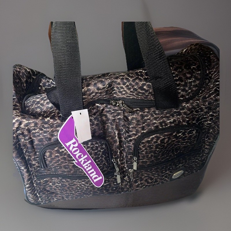 Women Rolling Wheel Tote Duffle Bag Travel Vacation Luggage Black Gold Leopard