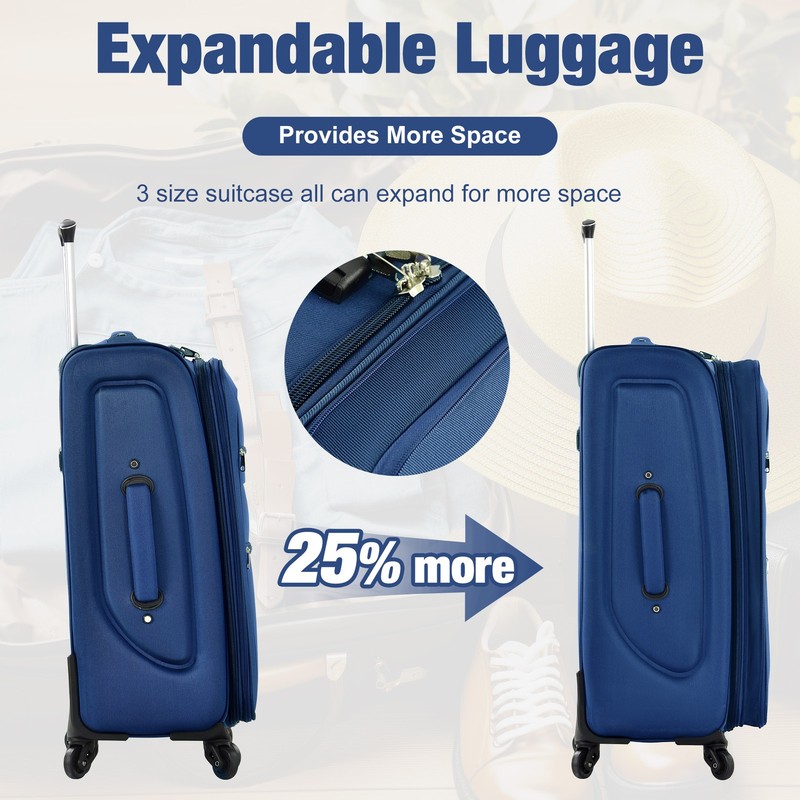 Softside Luggage Expandable 3 Piece Set Suitcase with Duffel Bag Toiletry Bag gallery