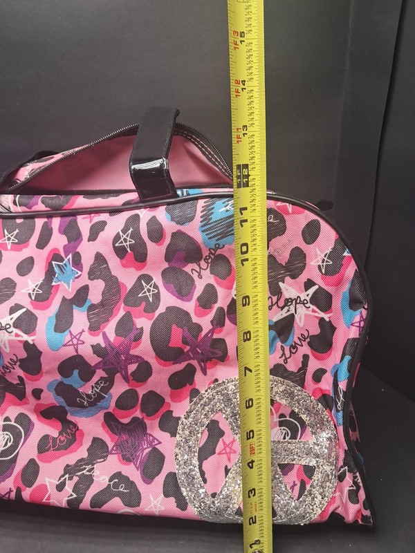 💯🔥 Rolling Carry On Duffel Bag Pink And Black Peace Love Hope Hearts Stars 💯 gallery