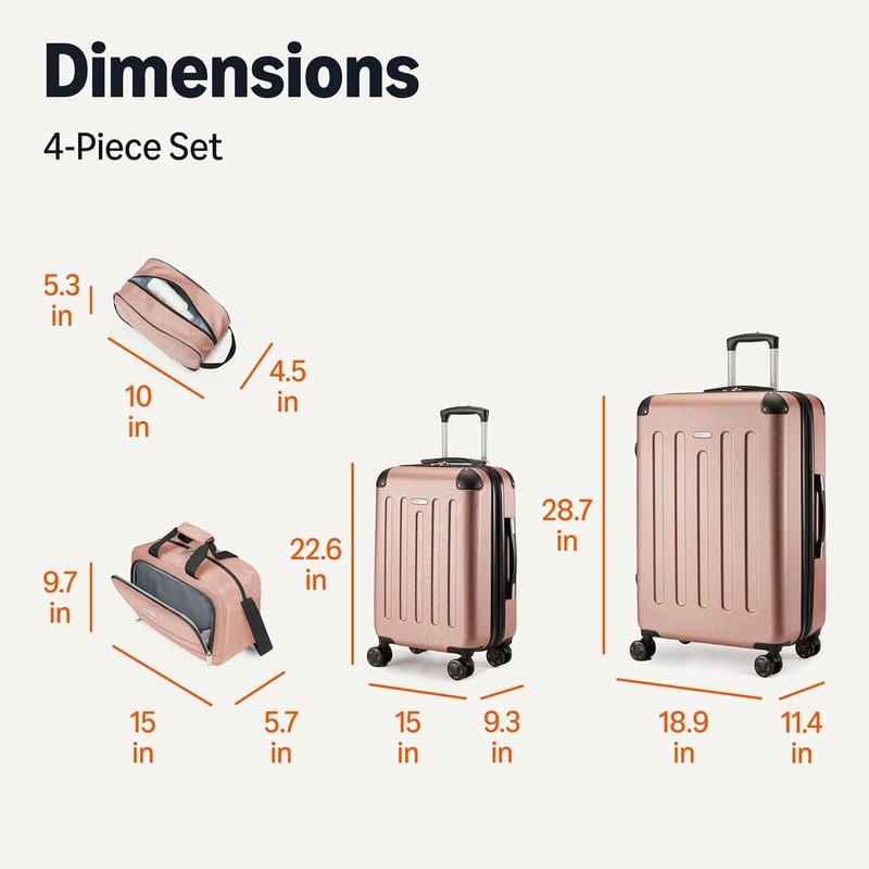 Amazon Basics 4-Piece Luggage Set, Two Hardside Suitcases, 28-22-15-10 Rose Gold gallery