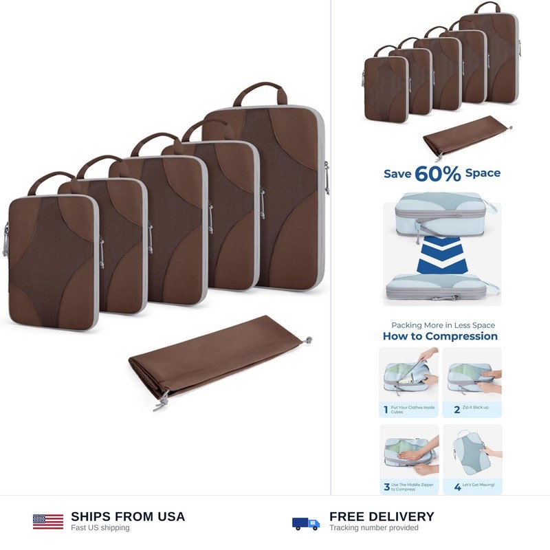 BAGSMART Compression Packing Cubes for Travel, 6 Set/14 Set Compressible Lugg...