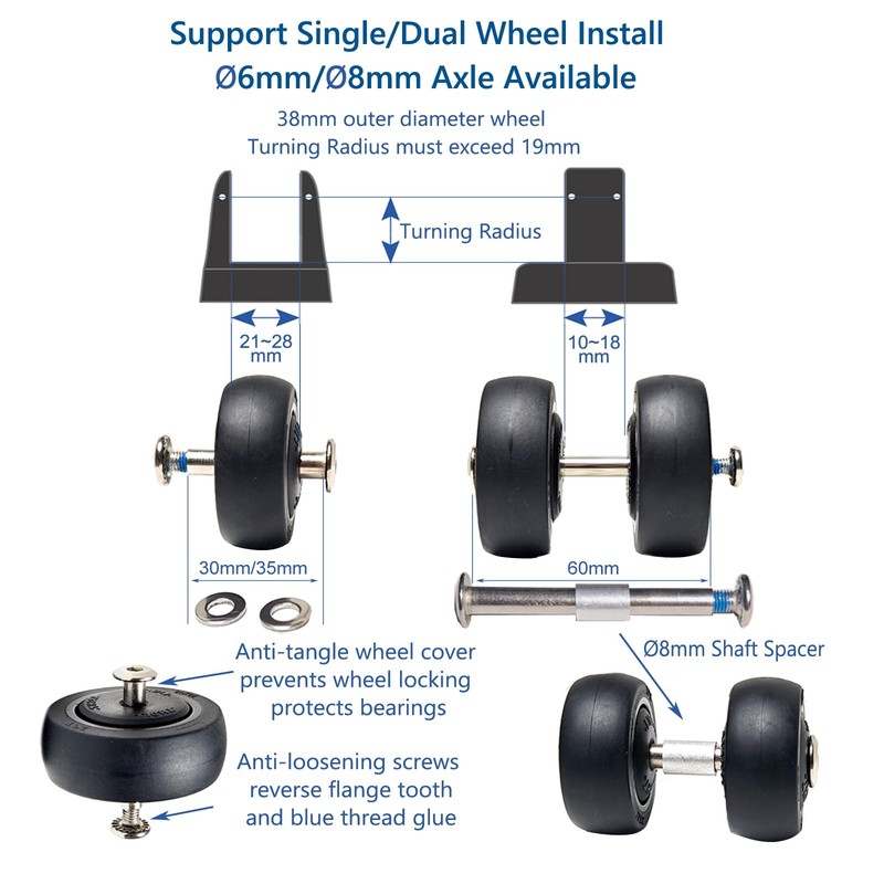 Luggage Suitcase Wheels Replacement Kit, 4 Pieces 1.5 38mm Wheels, Black gallery