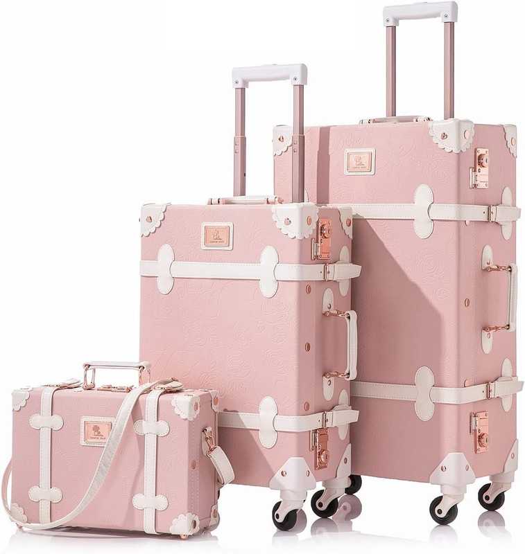 26″+20″+12″ Handcrafted Retro Luggage with TSA Lock 3 Piece Vintage Suitcase Set