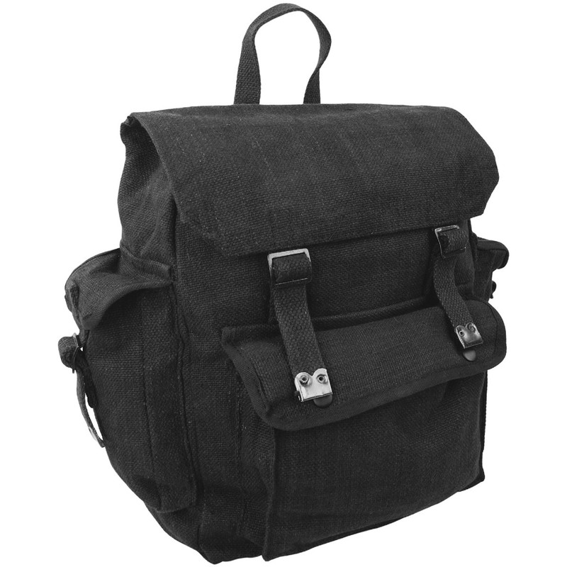 Highlander Large Pocketed Web Backpack Vintage Cotton Canvas Army Rucksack Black