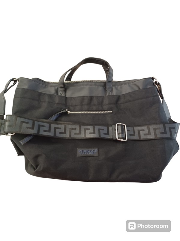 Versace Parfums Weekender Travel Shopper Tote Bag Black Large Shoulder Strap Gym