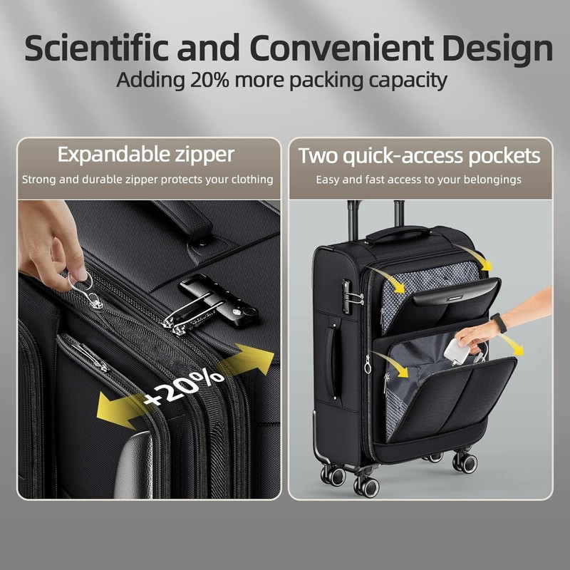 3 Piece Luggage Set Softside Expandable Travel Cases with Spinner Wheels Black gallery