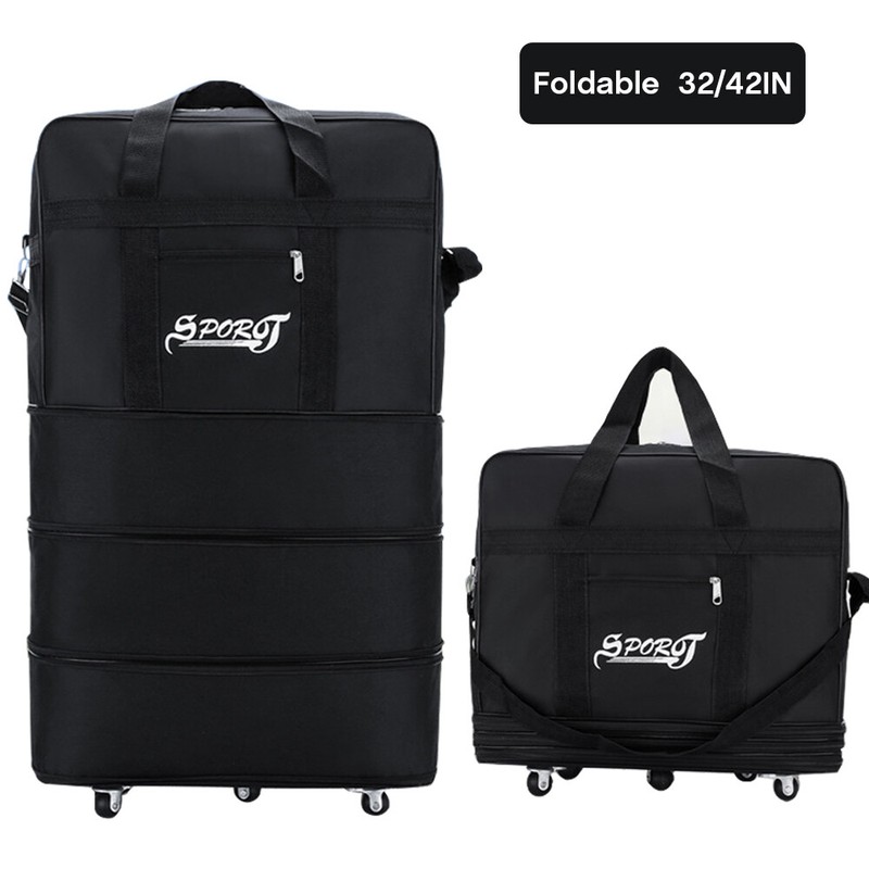 32″/42″ Expandable Rolling Wheeled Luggage Foldable Duffel Spinner Suitcase